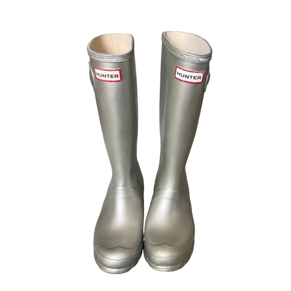 Hunter Original Metallic Silver Rain Boots Waterproof Rubber Size 5